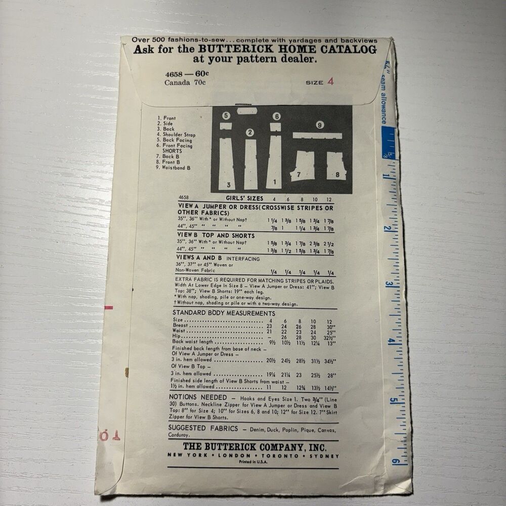 Vintage Butterick 4658 Girls Jumper Dress Shorts Sewing Pattern Mod 1960s Size 4 - Picture 2 of 2